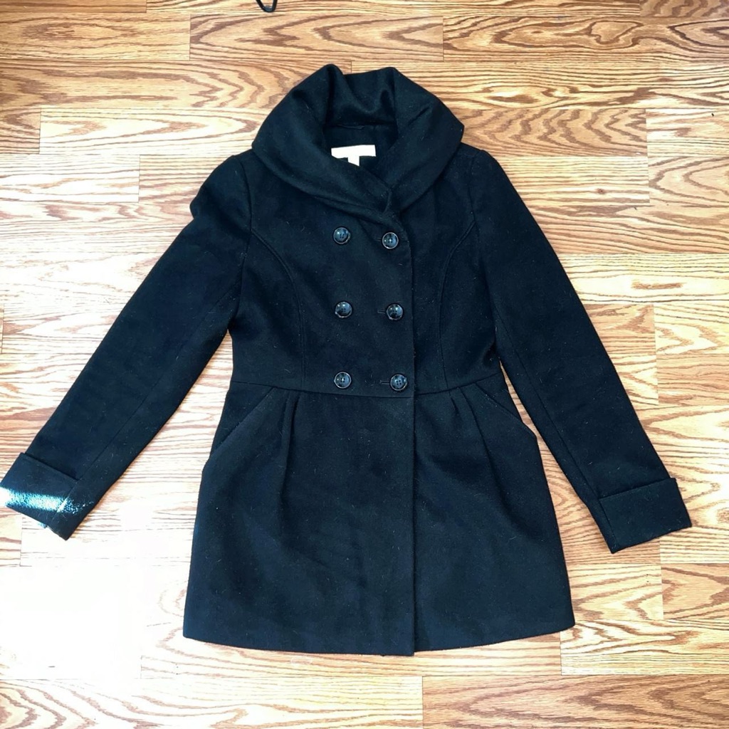 New York & Company Black Peacoat, Size Small. Vegan